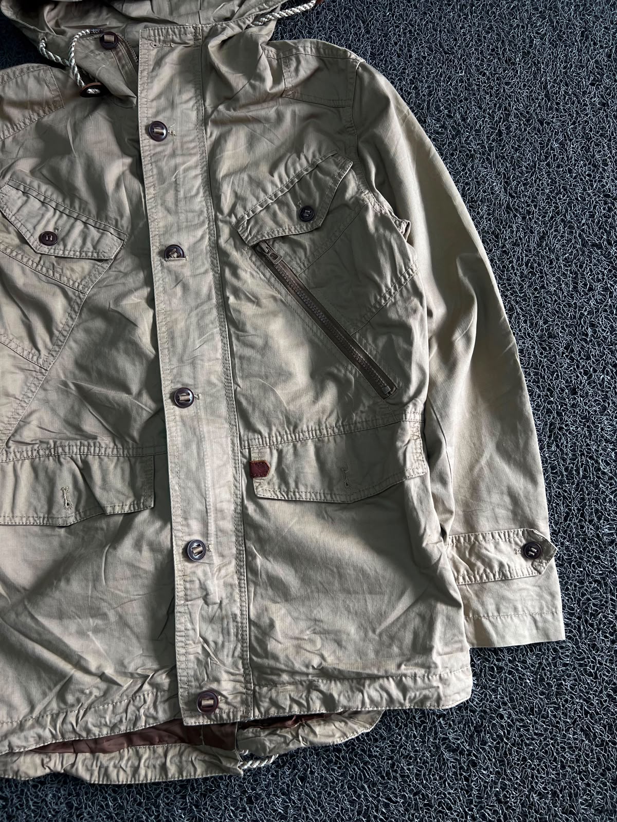 Hooded Utility Field Jacket – Button Front Multi-Pocket Casual Outdoor Coat