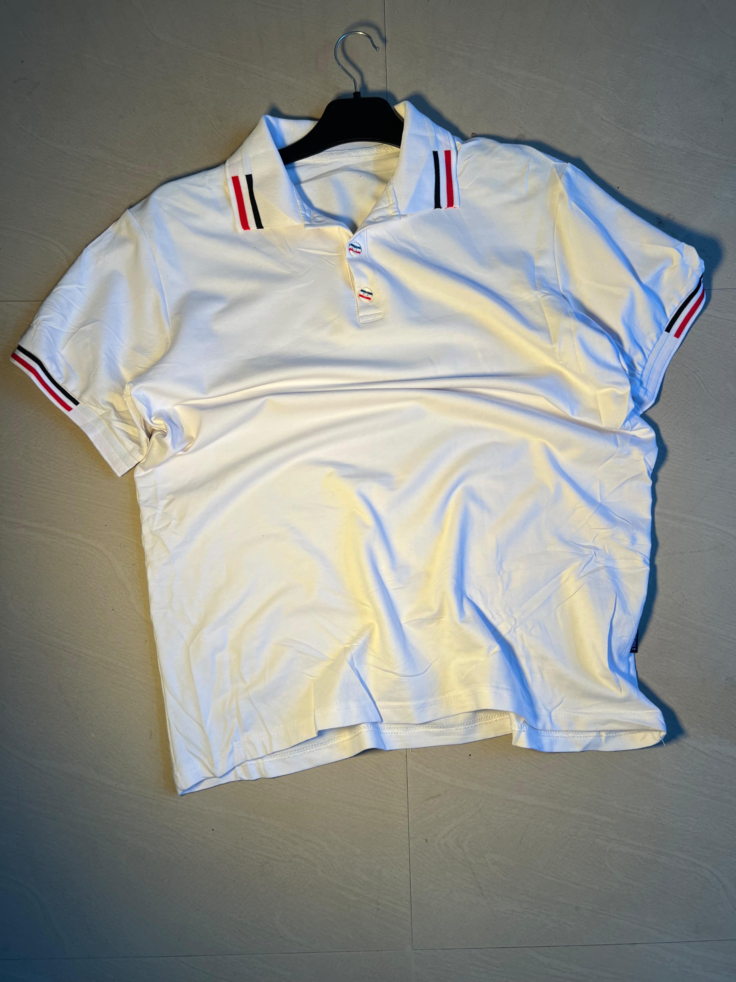 Vintage White Polo T-Shirt with Signature Stripe Trim