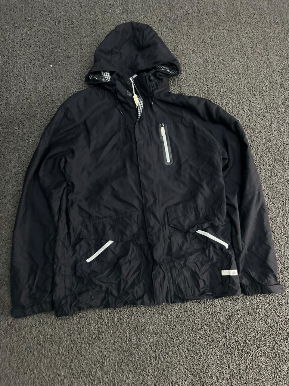 Black Hooded Reflective Zip Windbreaker Jacket – Lightweight Outdoor