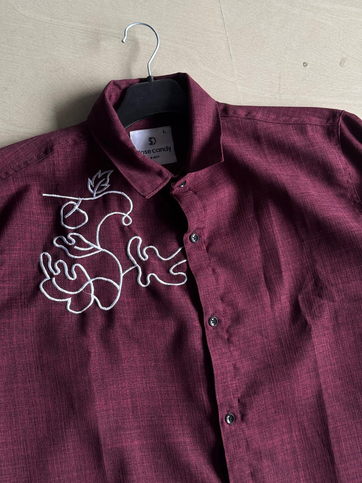 Maroon Embroidered Floral Designer Shirt