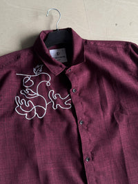 Maroon Embroidered Floral Designer Shirt