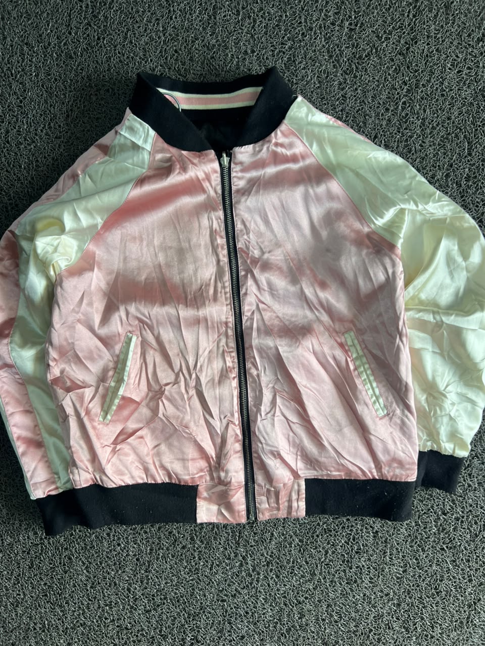 Reversible Floral Embroidered Satin Bomber Jacket – Black & Pink