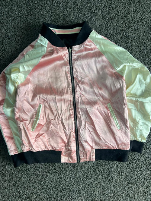 Reversible Floral Embroidered Satin Bomber Jacket – Black & Pink
