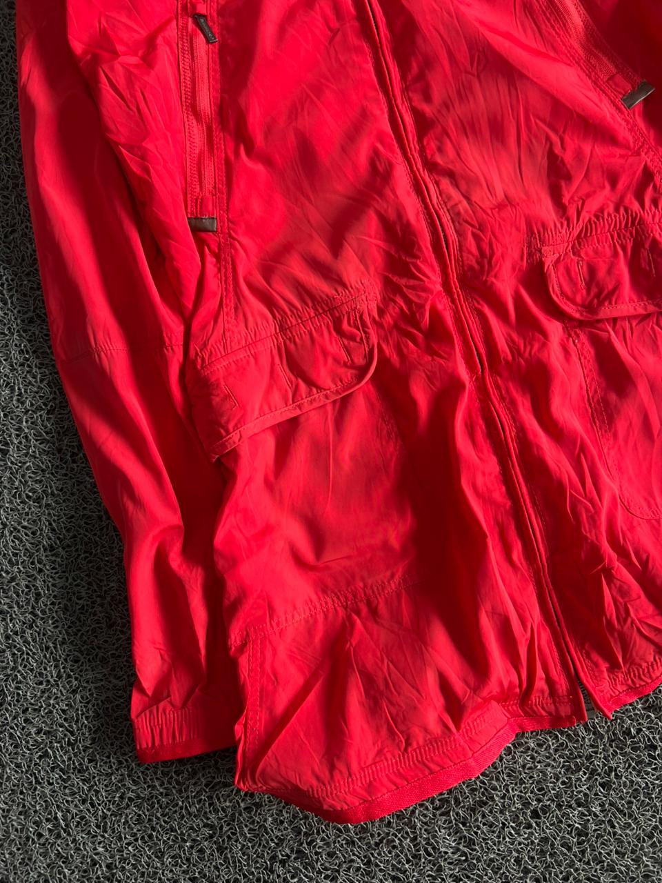 Men's Red Hooded Lightweight Windbreaker Jacket – Full Zip Outdoor Utility Coat