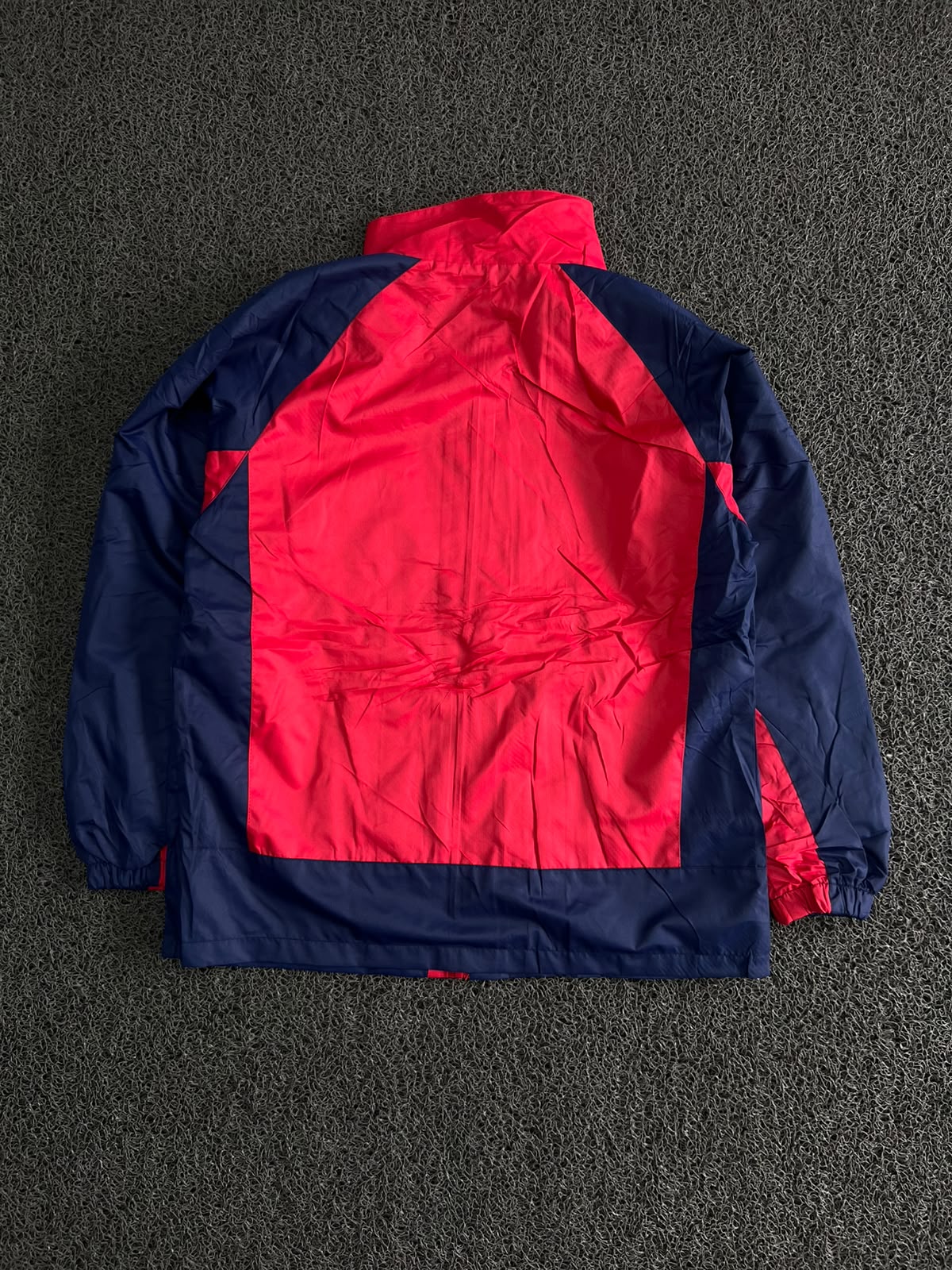 Red & Navy Color Block Hoodless Waterproof Windbreaker Jacket