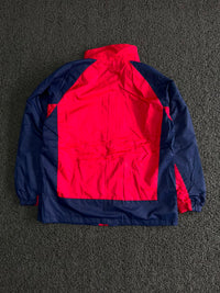 Red & Navy Color Block Hoodless Waterproof Windbreaker Jacket