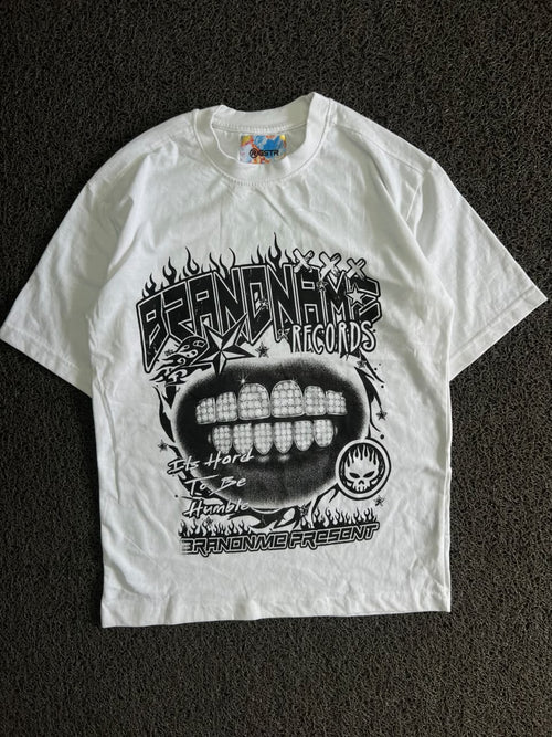 White Graphic Print T-Shirt – Brandname Records Streetwear Design