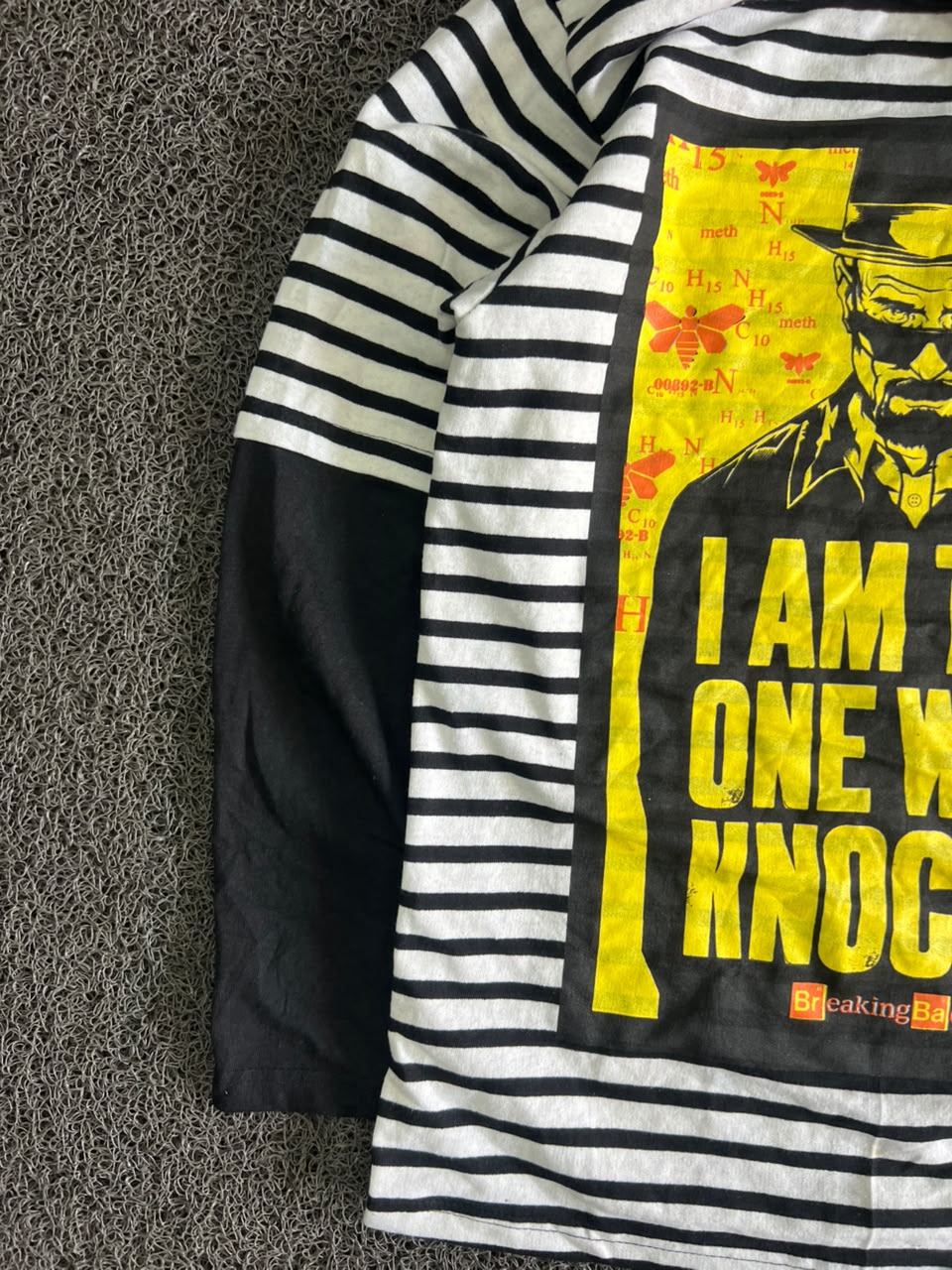 Black & White Striped Graphic T-Shirt with “Breaking Bad” Front Print