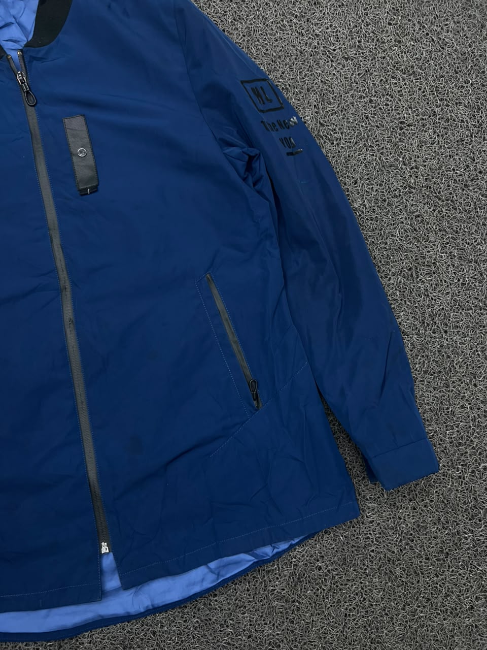 Vintage Blue Bomber Jacket | Lightweight Full Zip | Thrifted Men's Outerwear