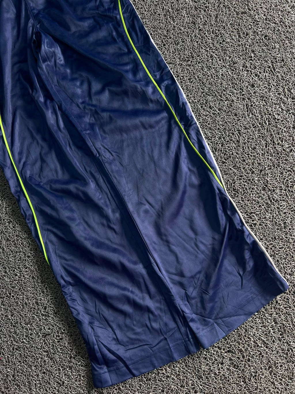 Vintage Navy Track Pants with Neon Side Stripe – Unisex Sportswear