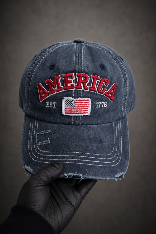 Vintage America Embroidered Distressed Denim Cap