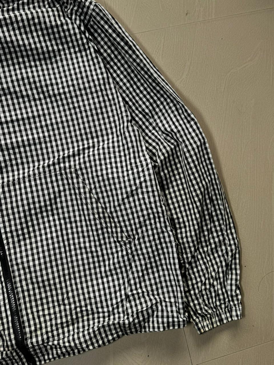 Black & White Checkered Hooded Windbreaker Jacket | Full Sleeve Zip-Up Casual Outerwear