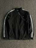 RUIAO Black Stripe Track Jacket – Full Zip Casual Bomber | Black/White