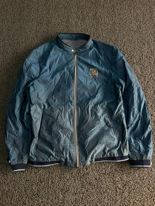 Blue Lightweight Zip-Up Bomber Jacket – Stand Collar Casual Windbreaker