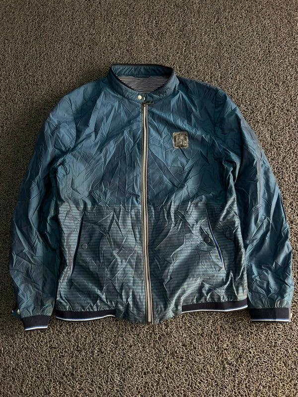 Blue Lightweight Zip-Up Bomber Jacket – Stand Collar Casual Windbreaker