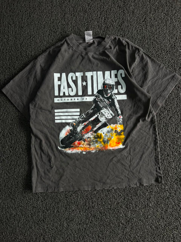 Fast Times Moto Graphic Oversized T-Shirt –Vintage Racing Print