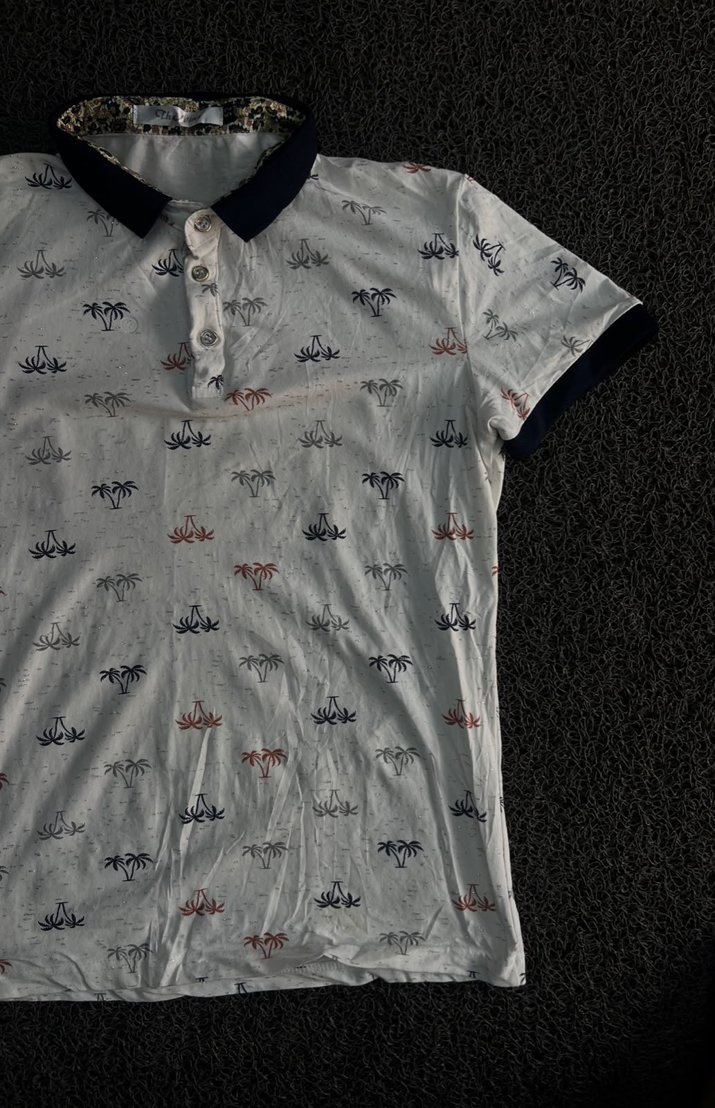 Palm Tree Print Polo T-Shirt with Contrast Collar