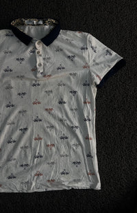 Palm Tree Print Polo T-Shirt with Contrast Collar
