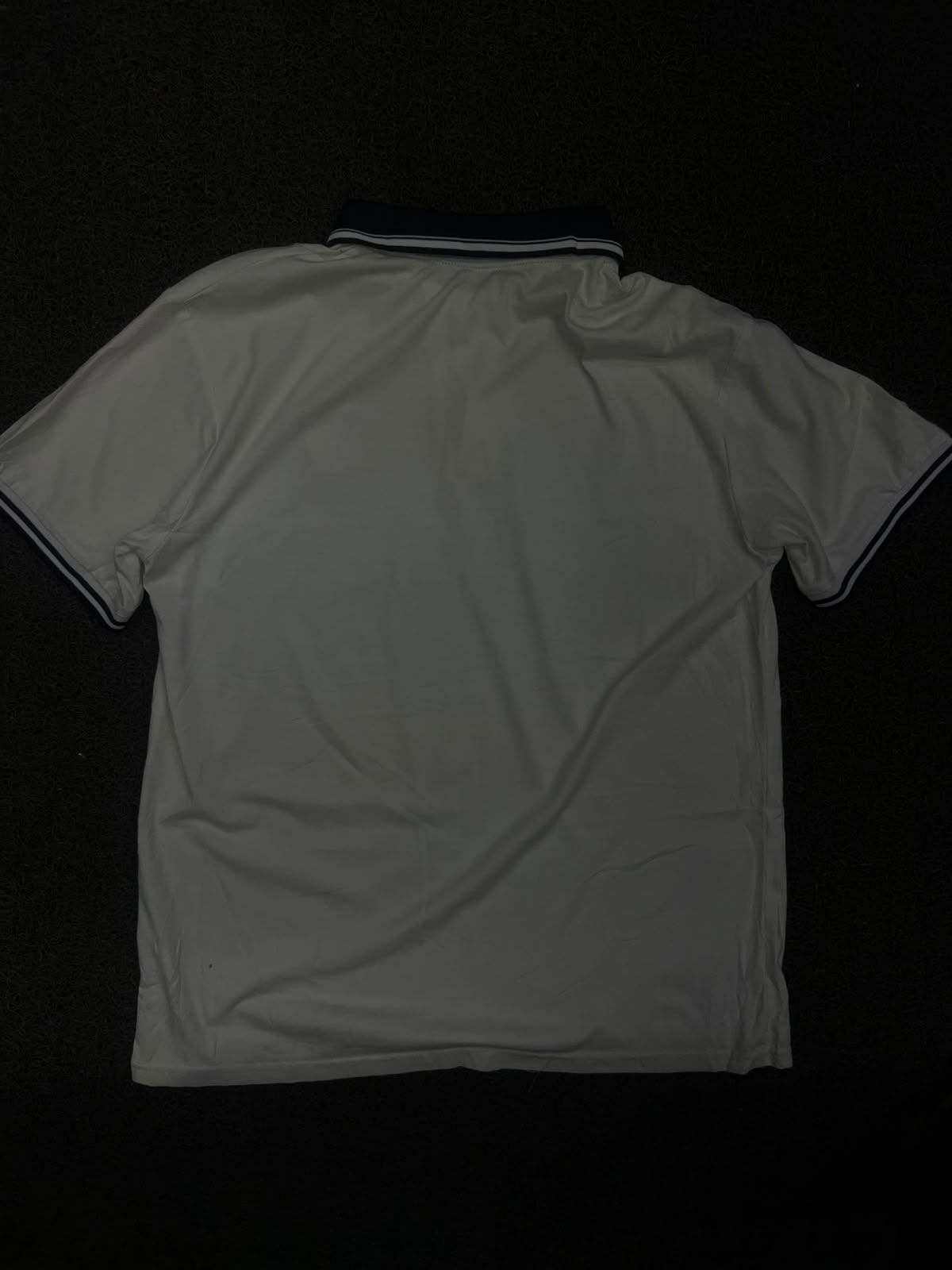 Polo T-Shirt with Contrast Striped Collar & Sleeve Trim ⚠️ Small Stains and Button Missing