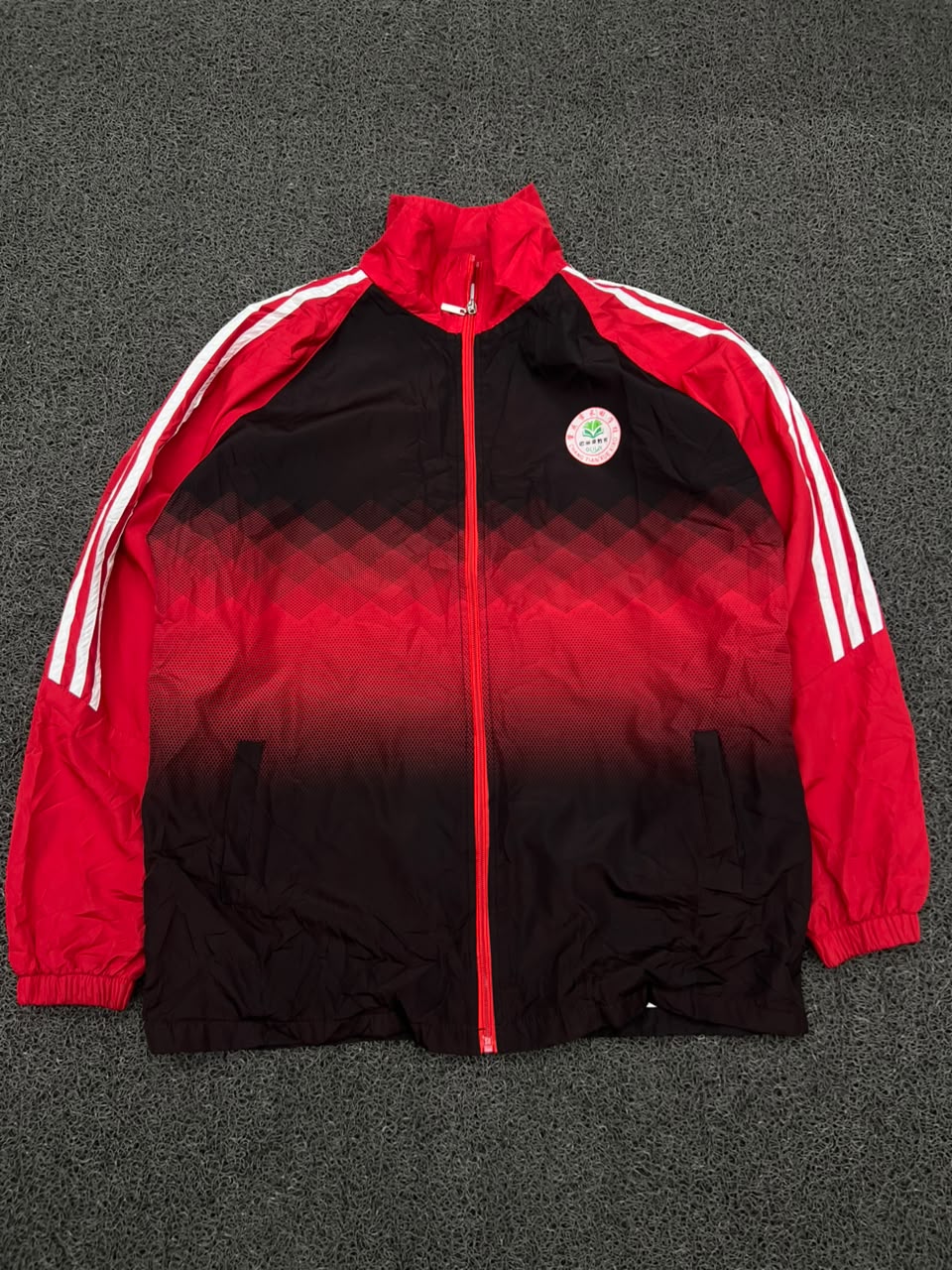 Vintage Red & Black Gradient Track Jacket – Full Zip Sports Windbreaker | Unisex