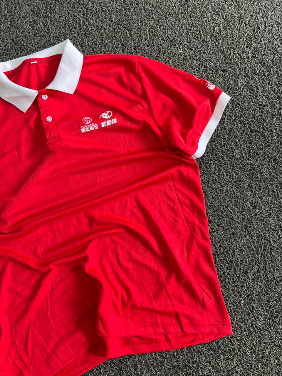 Vintage Red Polo Collar T-Shirt with White Trim | Embroidered Logo