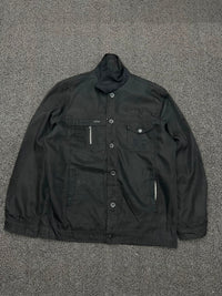 Black Utility Field Jacket with Stand Collar & Multi-Pocket Design