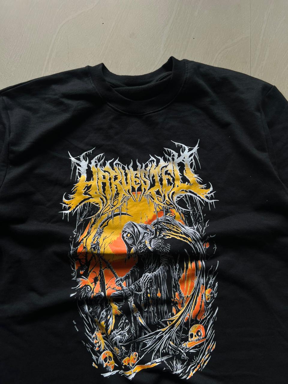 Harvest Hell Grim Reaper Graphic Oversized Black T-Shirt