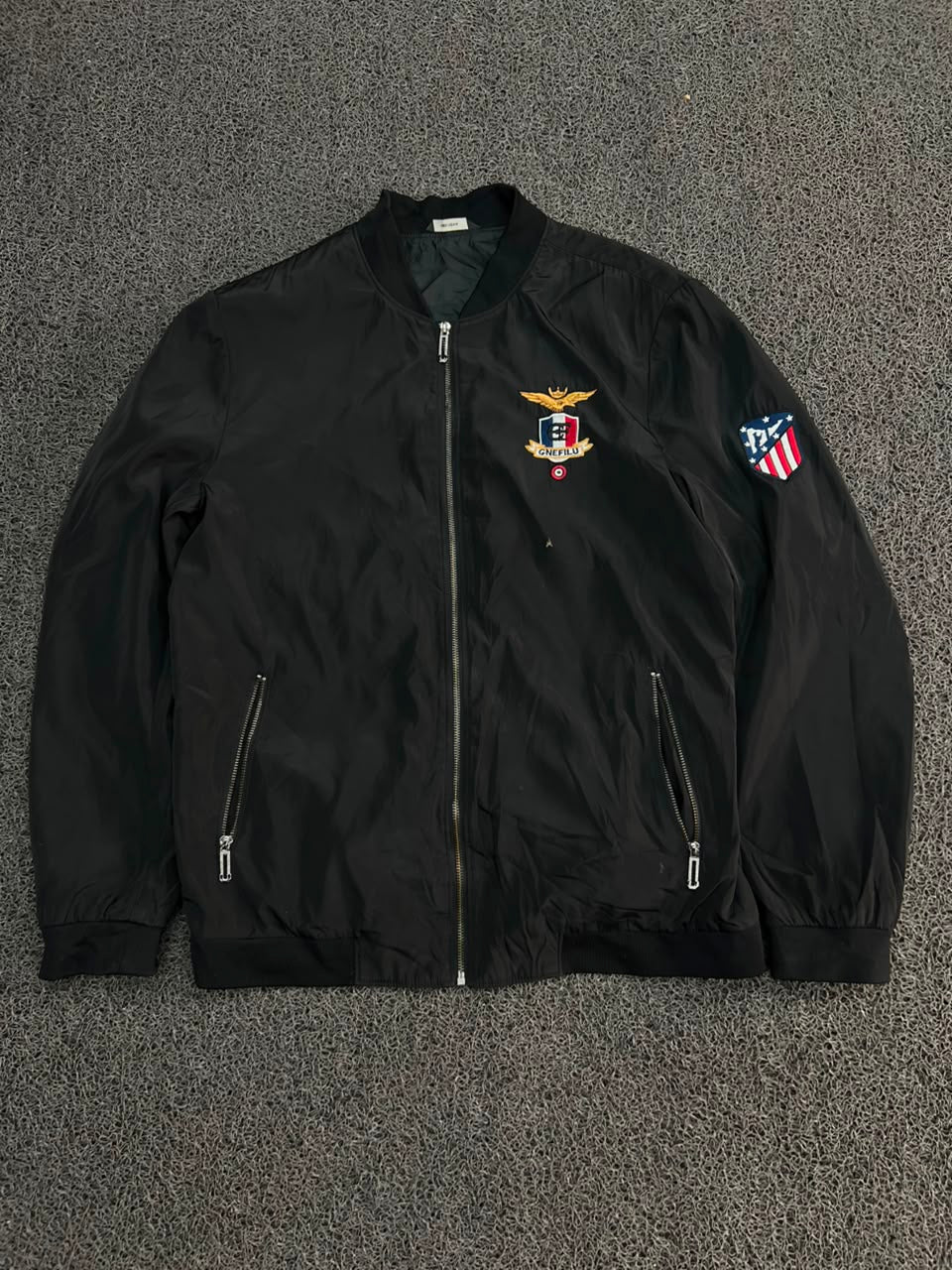 Greenfield Embroidered Black Bomber Jacket – Full Zip Lightweight Varsity Style