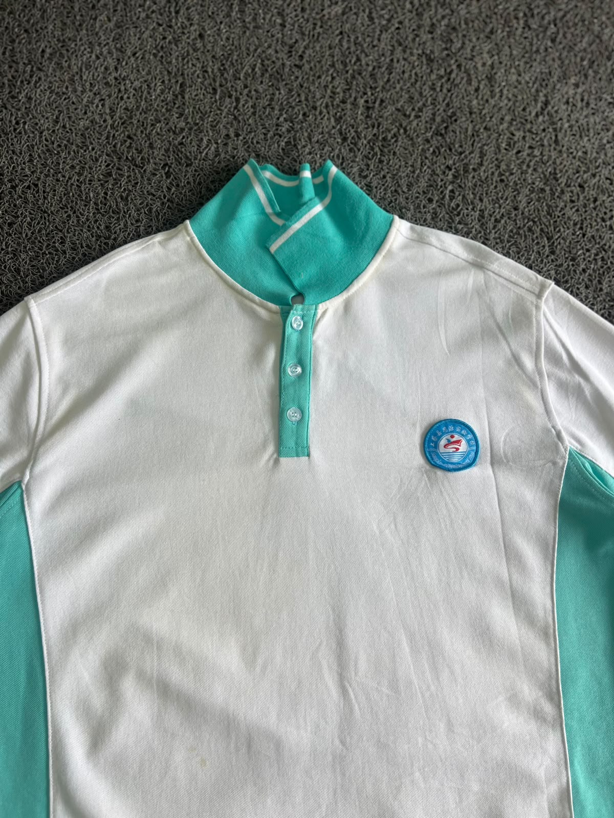 Vintage White & Mint Green Contrast Polo T-Shirt | Half Sleeve Button Neck Casual Tee
