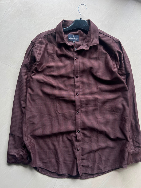 Men's Brown Ribbed Textured Full Sleeve Casual Shirt