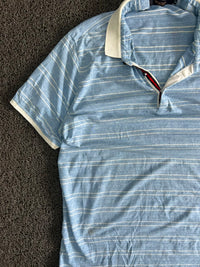 Men’s Light Blue Striped Polo T-Shirt with Contrast Collar