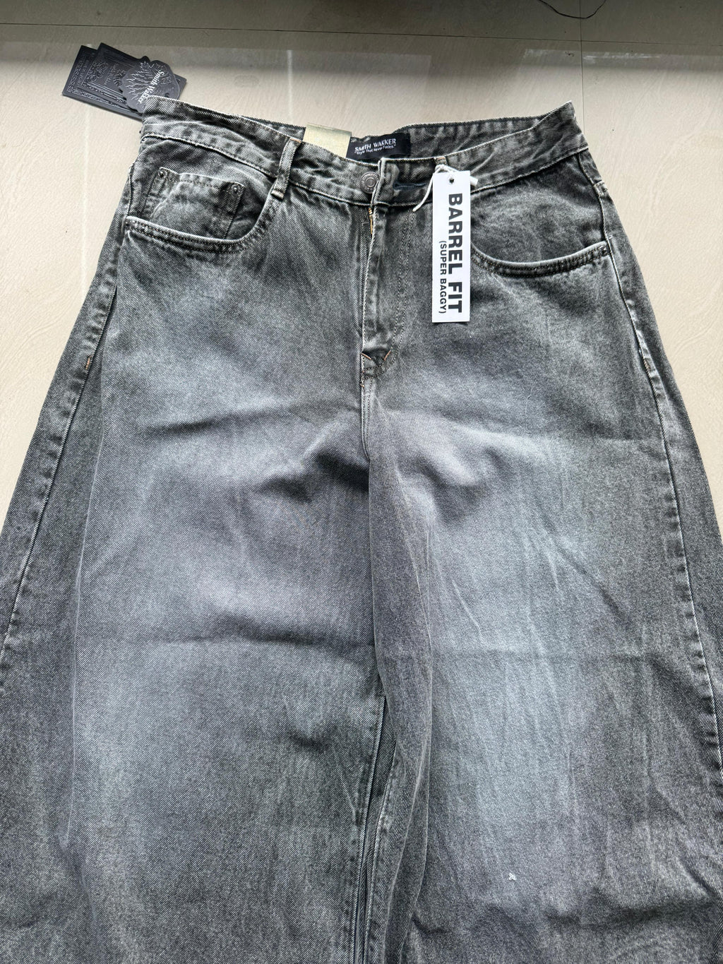 Washed Grey Super Baggy Barrel Fit Jeans