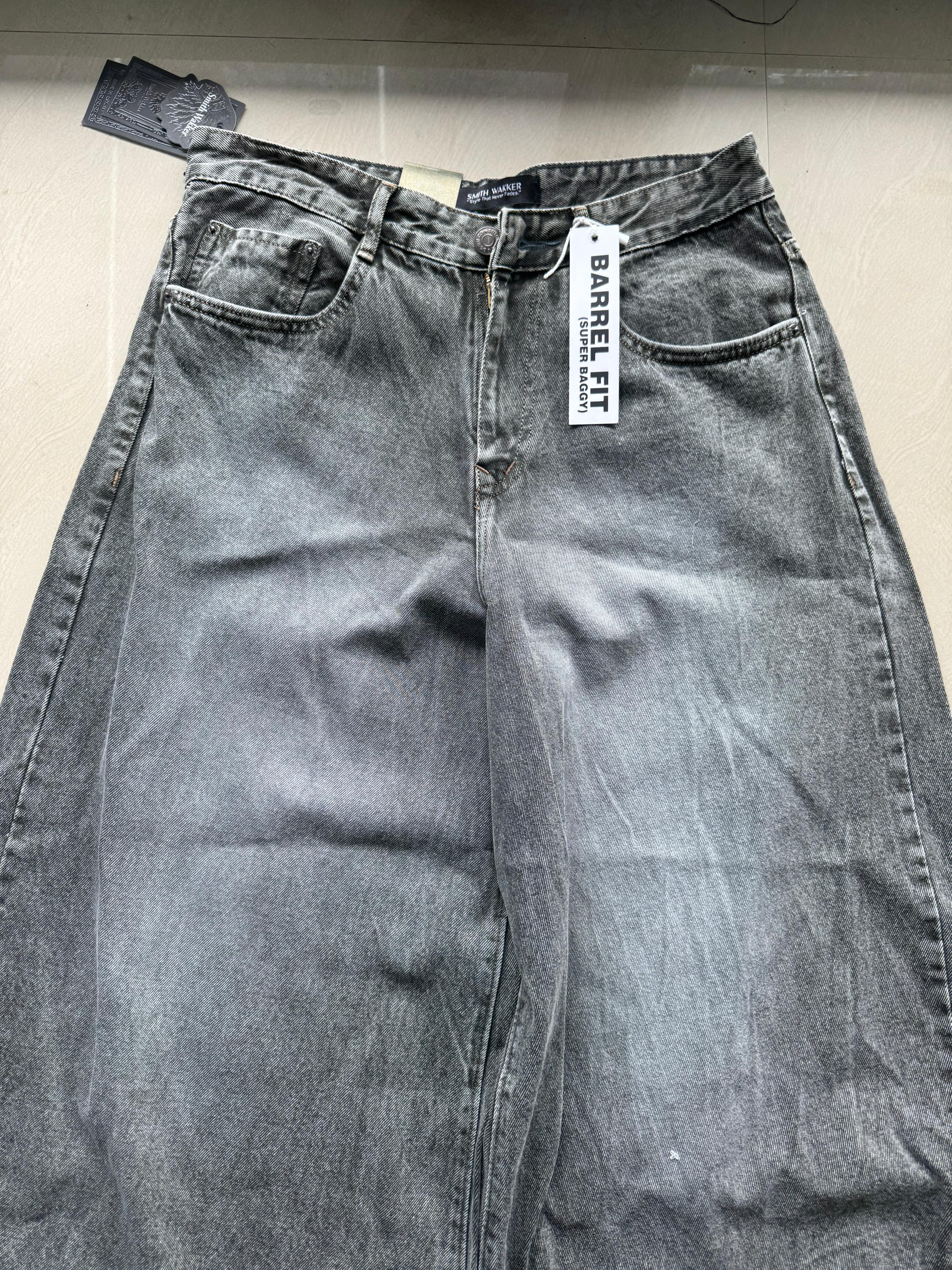 Washed Grey Super Baggy Barrel Fit Jeans