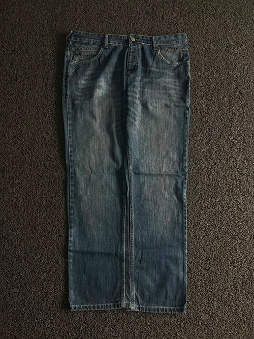 Vintage Washed Blue Straight Fit Denim Jeans