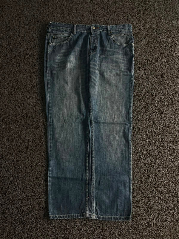 Vintage Washed Blue Straight Fit Denim Jeans