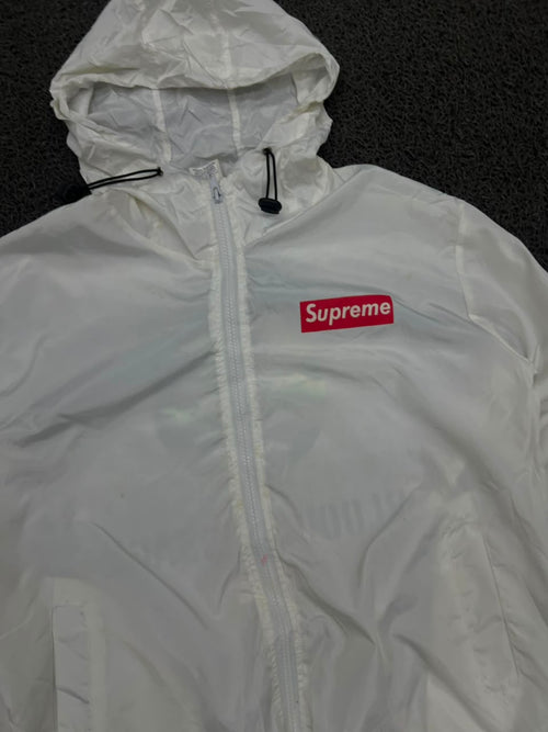 Supreme White Lightweight Hooded Windbreaker Jacket ⚠️ Small Stain