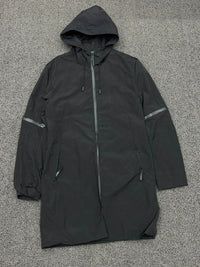 Men's Black Hooded Longline Tech Parka Jacket – Lightweight Full-Zip Windbreaker
