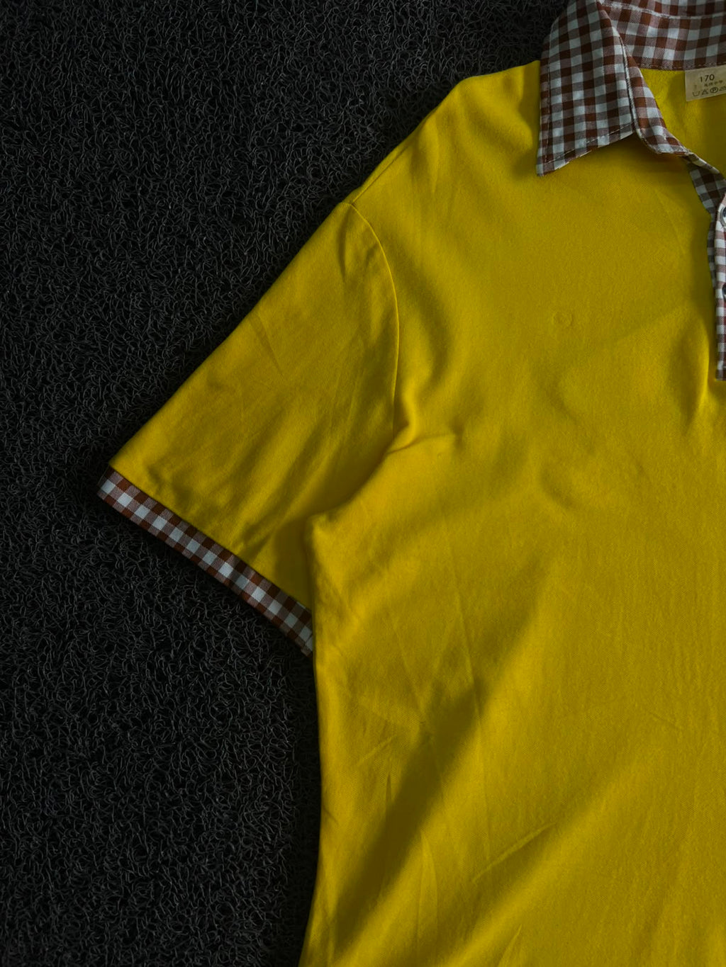 Vintage Yellow Polo T-Shirt with Check Collar | Retro Korean Style