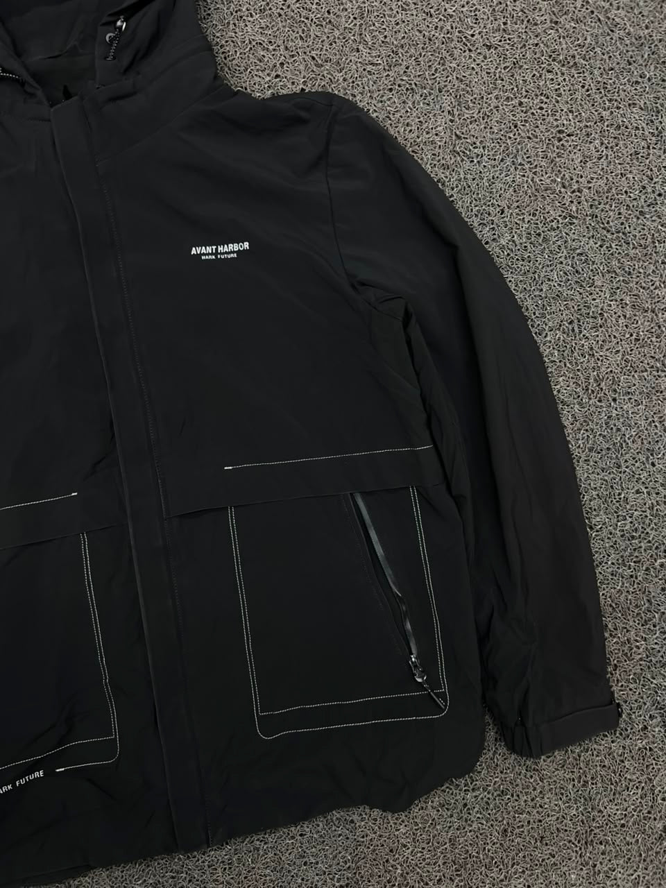 Ayant Harbor Black Hooded Utility Windbreaker Jacket