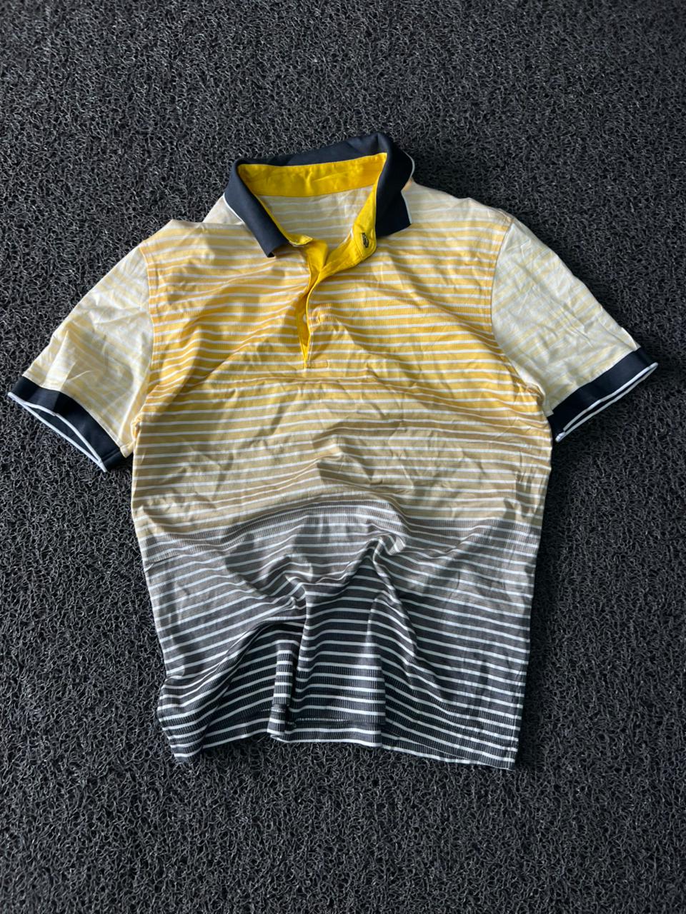 Men's Yellow White & Charcoal Gradient Striped Polo T-Shirt