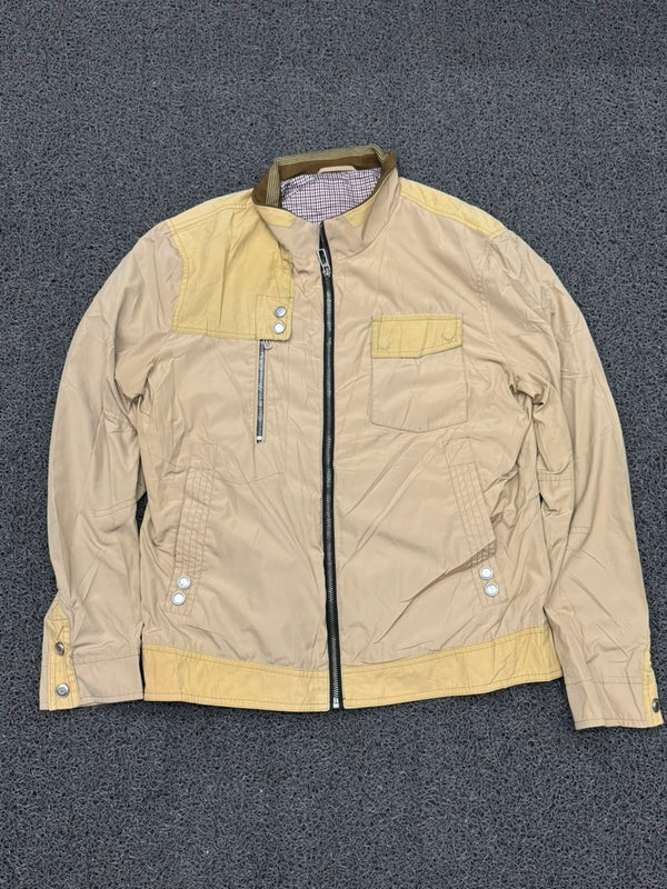 Beige Utility Zip-Up Casual Jacket – Men's Lightweight Stand Collar Jacket