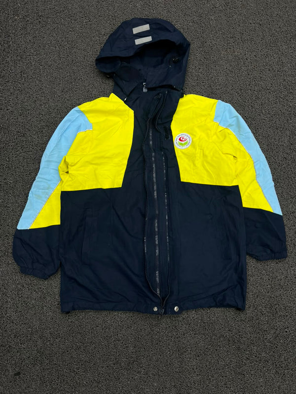 Navy Blue, Yellow & Light Blue Hooded Windbreaker Jacket