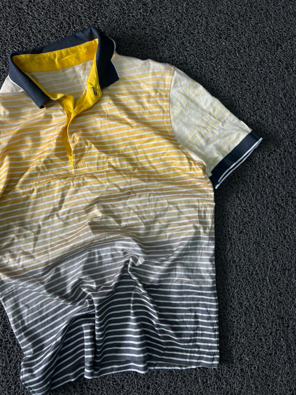 Men's Yellow White & Charcoal Gradient Striped Polo T-Shirt