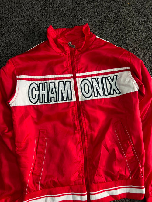 Chamonix Red Track Jacket – Full Zip Retro Sports Windbreaker