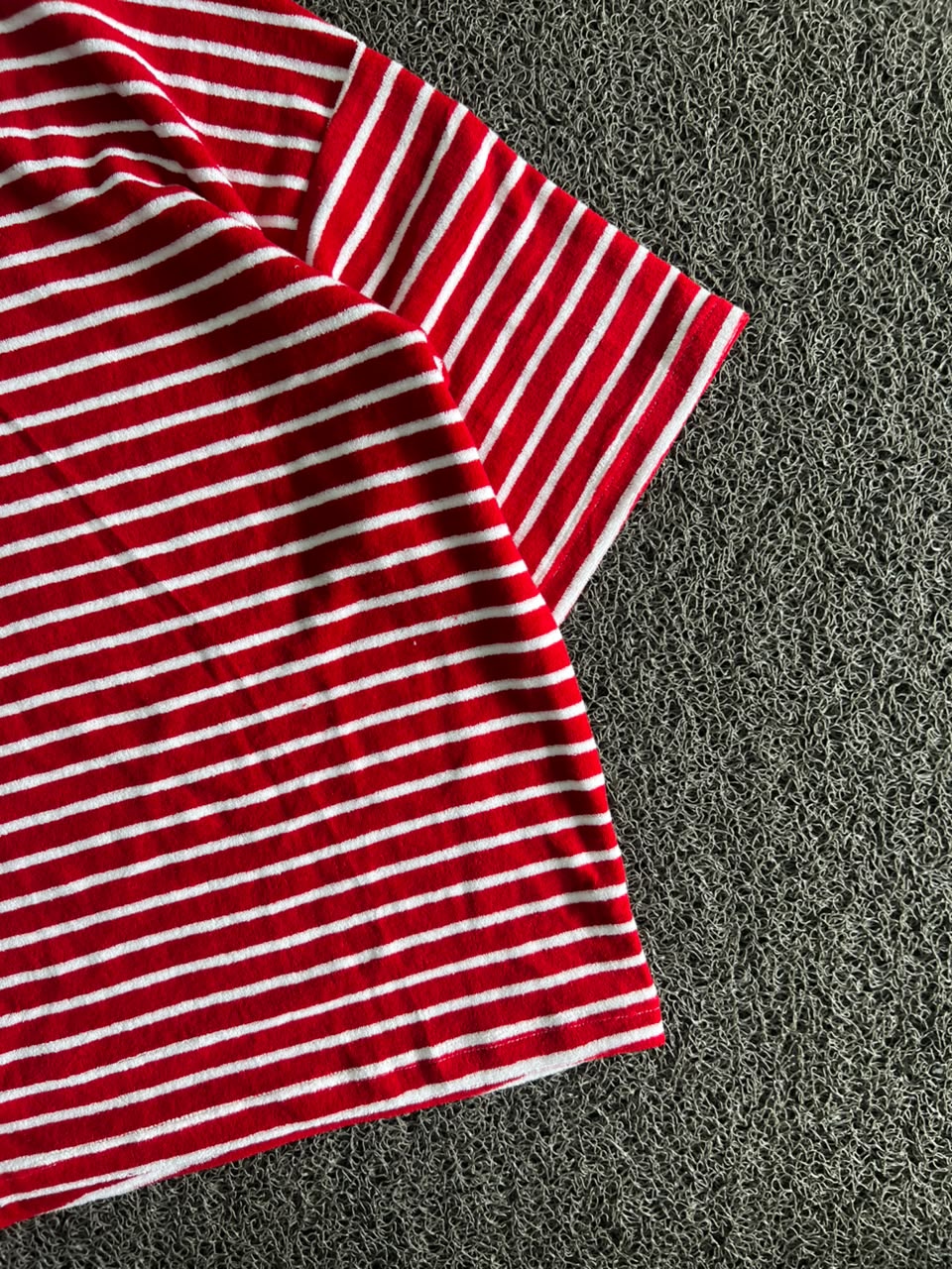 Red & White Striped Crew Neck T-Shirt | Casual Short Sleeve Tee
