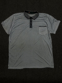 Checkered Pattern Polo T-Shirt with Contrast Collar & Chest Pocket