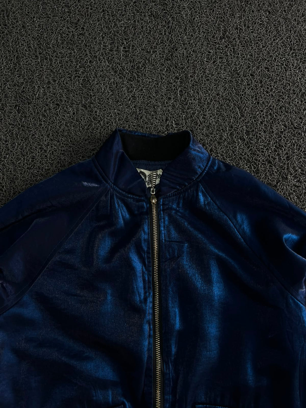 Vintage Blue Satin Embroidered Bomber Jacket – Full Zip Streetwear Jacket