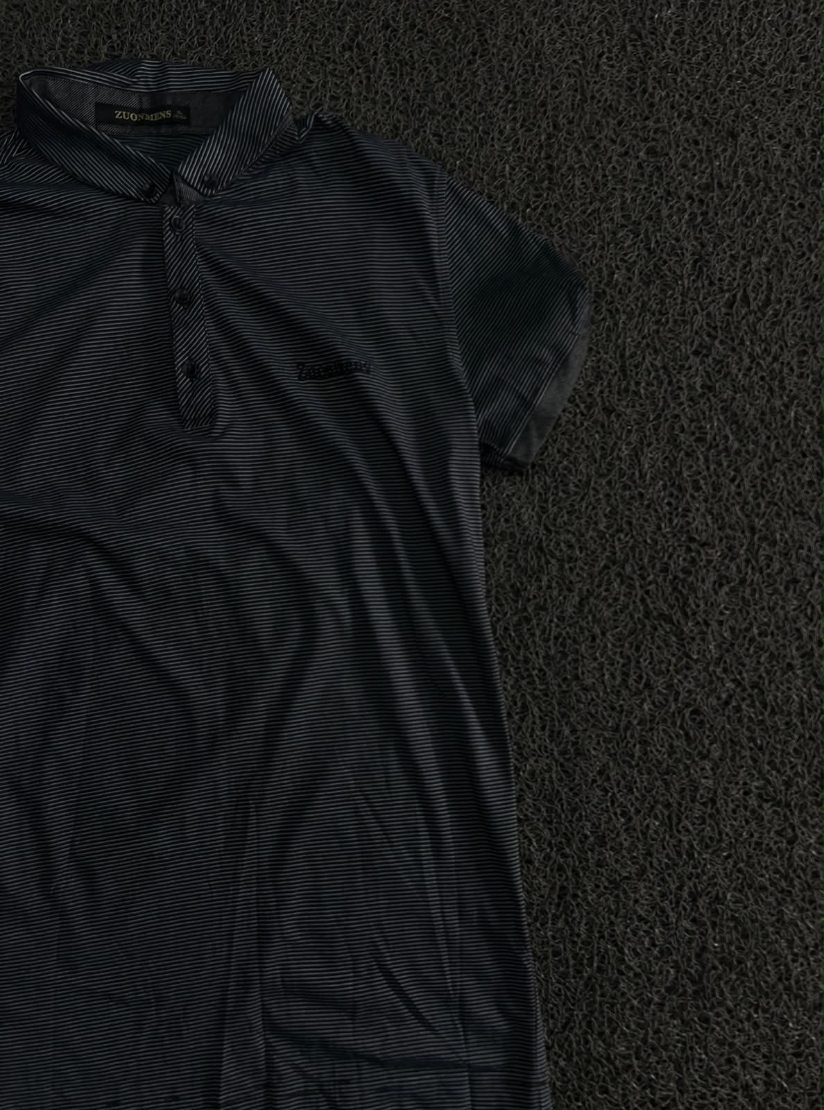 Striped Button-Down Collar Polo T-Shirt