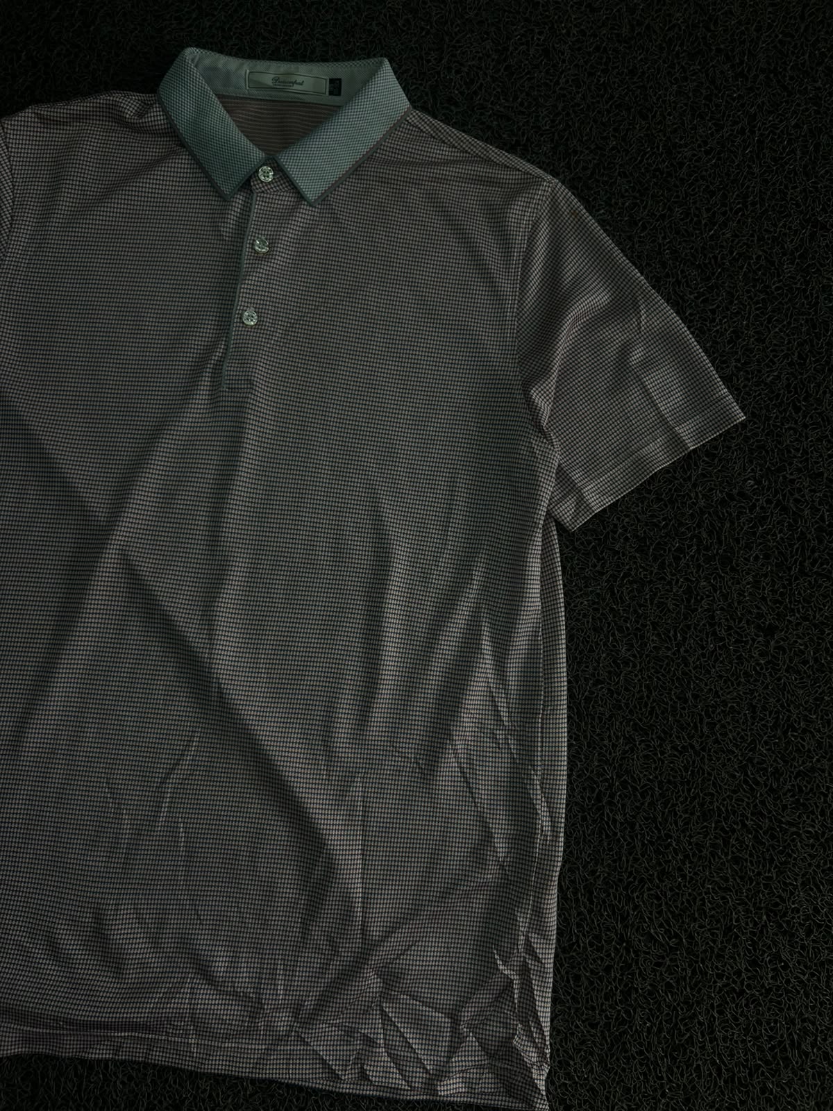 Micro Check Pattern Polo T-Shirt with Contrast Collar