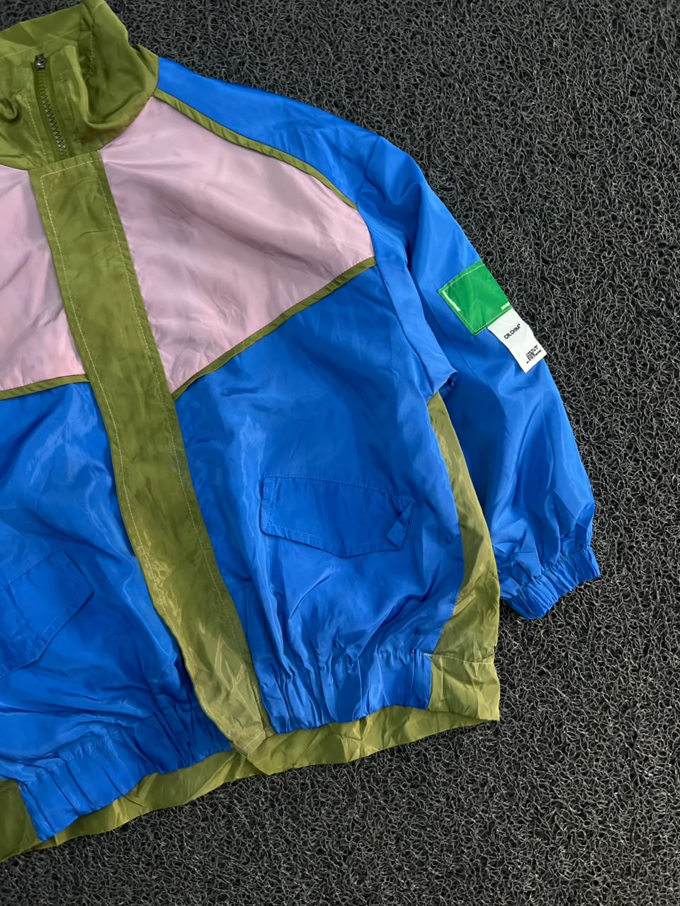 Color block Windbreaker Jacket – Blue, Olive Green & Pink Lightweight Zip-Up